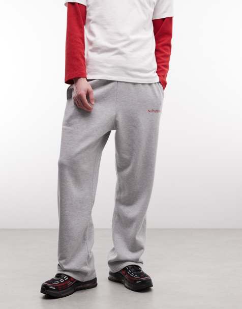 Joggers grises de pernera recta con lazada en la cintura y logo de 100% algodón de No Problemo - view 1