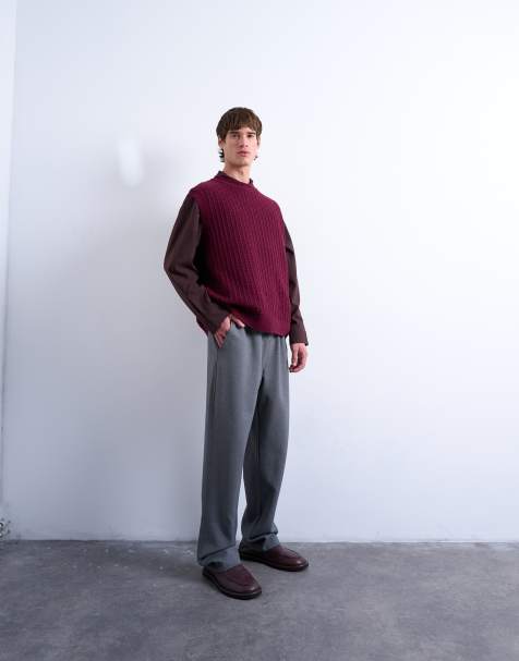 Joggers grises de pernera recta de punto interlock de Topman - view 1