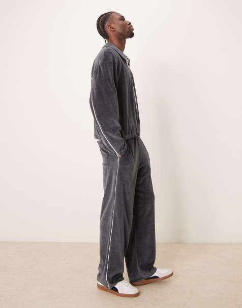 Joggers grises muy holgados con ribetes de velour de ASOS DESIGN (parte de un conjunto) - view 1