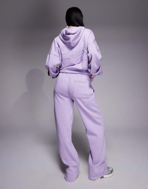 Joggers lilas de pernera ancha con logo bordado y detalle de bolsillo de Kaiia Studio (parte de un conjunto), 4 de 5