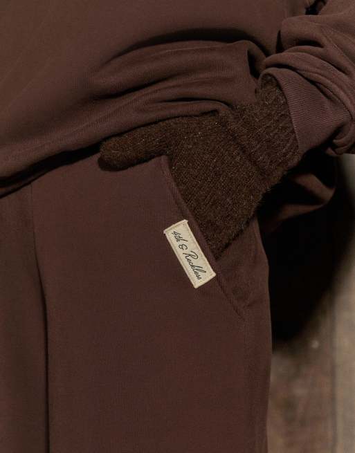 Joggers marrón chocolate de pernera ancha con lazada en la cintura de tejido rico en algodón de 4th & Reckless (parte de un conjunto), 2 de 4