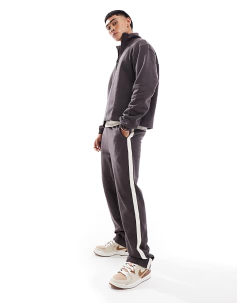 Joggers marrón oscuro de pernera recta con detalle de cintas de tejido grueso de ASOS DESIGN - view 1