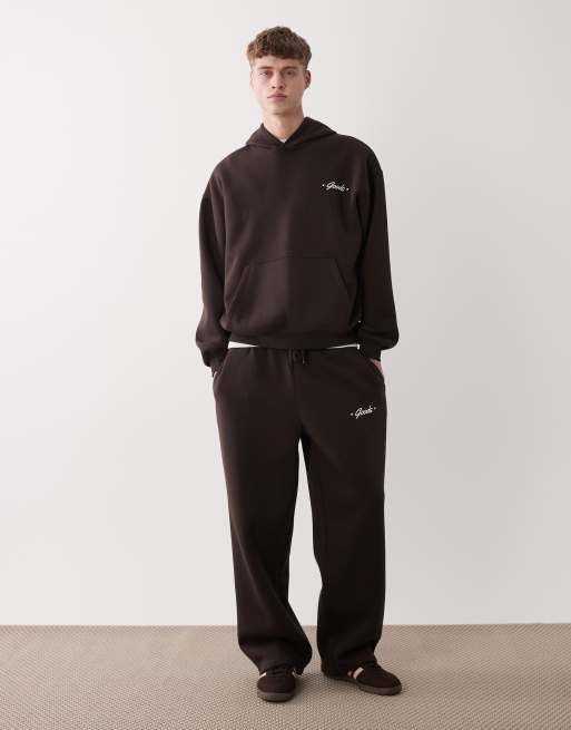 Joggers marrones de pernera ancha con detalle estampado de ASOS DESIGN (parte de un conjunto), 2 de 5