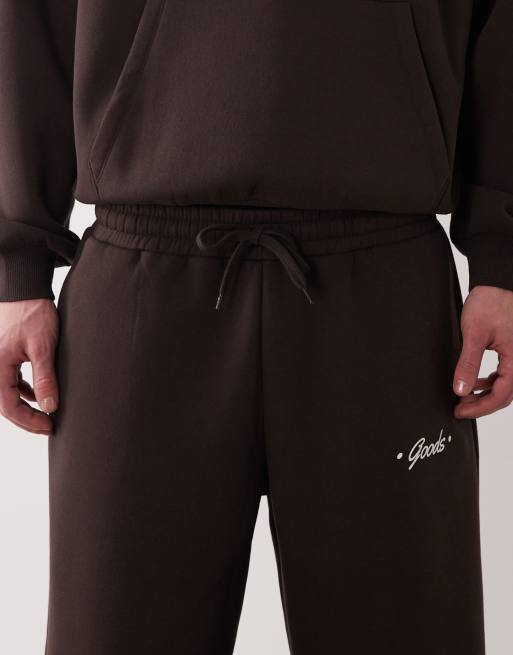Joggers marrones de pernera ancha con detalle estampado de ASOS DESIGN (parte de un conjunto), 4 de 5