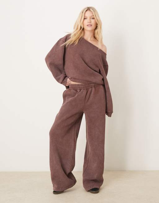 Joggers marrones de pernera cocoon con lavado ácido de ASOS DESIGN (parte de un conjunto), 3 de 5