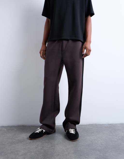Joggers marrones holgados con raya panelada de Topman, 3 de 5