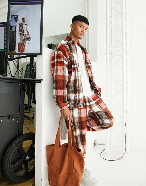 Joggers naranjas extragrandes a cuadros con acabado texturizado de ASOS DESIGN (parte de un conjunto)