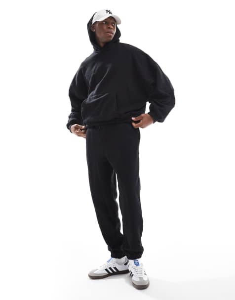 Joggers negros de corte tapered de tejido grueso de 400 g/m2 premium de ASOS DESIGN - view 1