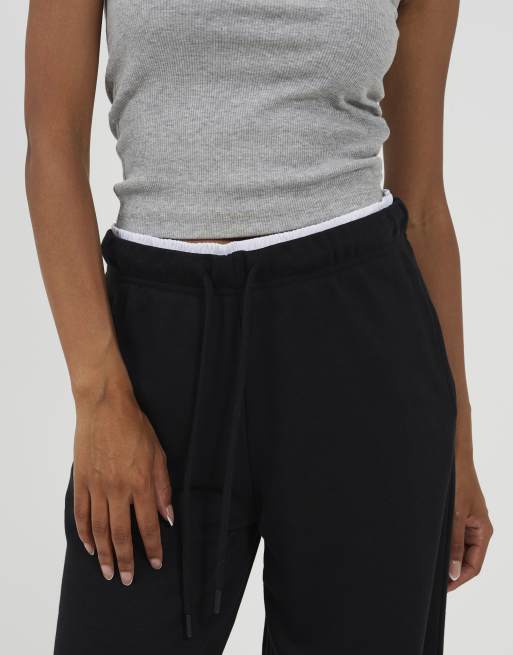 Joggers negros de pernera ancha con cinturilla doble en contraste de Brave Soul, 4 de 4