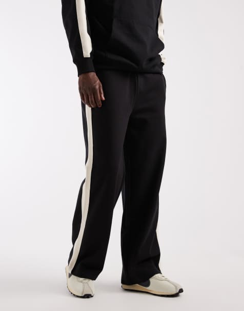 Joggers negros de pernera ancha con franja lateral de Threadbare - view 1