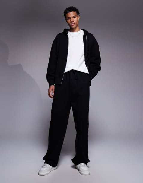 Joggers negros de pernera ancha de tejido grueso de 400 g/m² premium de ASOS DESIGN - view 1