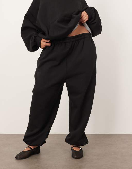 Joggers negros extragrandes con bajos ajustados de tejido grueso premium de ARRANGE Curve, 2 de 5