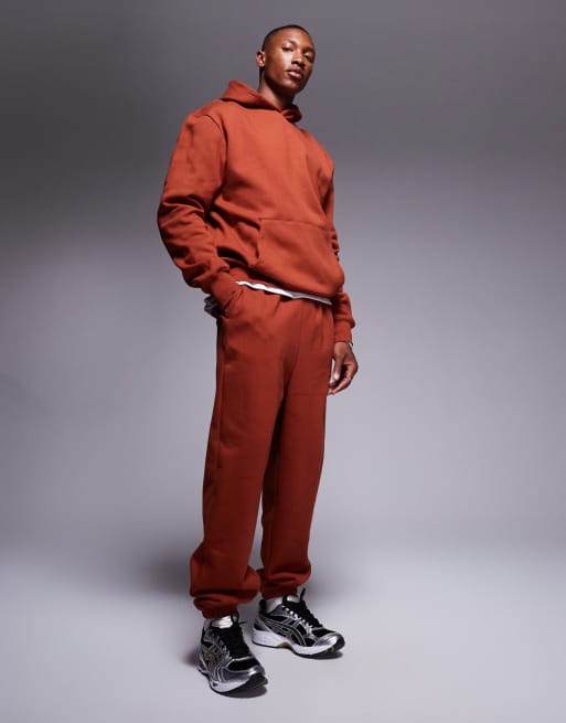Joggers rojo tostado extragrandes de tejido grueso de 400 g/m2 premium de ASOS DESIGN
