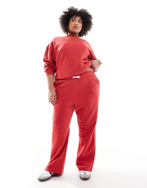 Joggers rojos con lazada en la cintura en contraste exclusivos de Renee Studio Plus (parte de un conjunto) - view 1