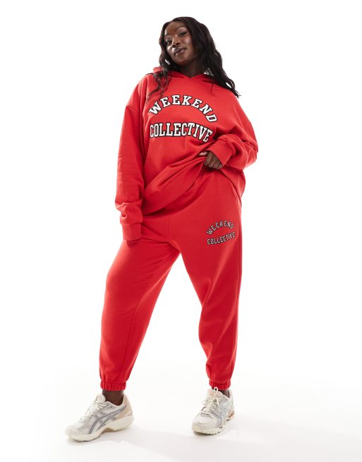 Joggers rojos extragrandes con detalle universitario de Weekend Collective Curve (parte de un conjunto)