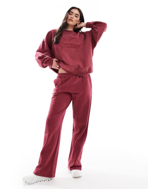 Joggers rosa frambuesa con costura delantera y logo bordado de algodón de 4th & Reckless (parte de un conjunto) - view 1