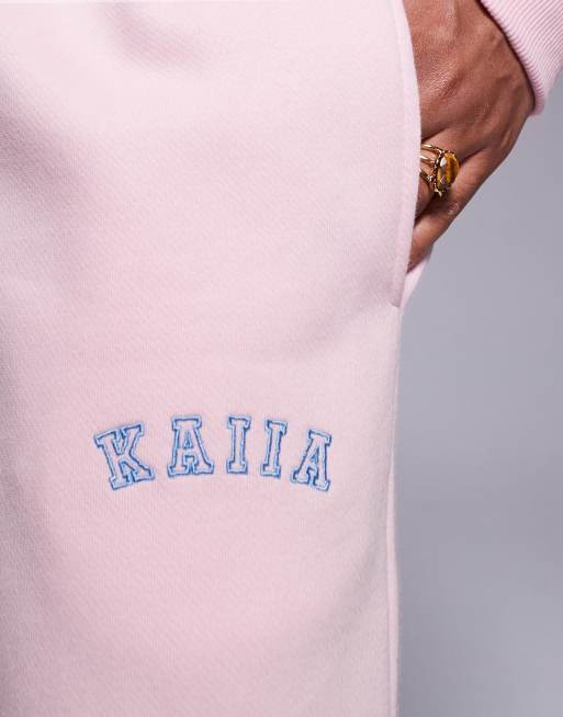 Joggers rosa pastel y azules de pernera ancha con logo bordado de tejido rico en algodón exclusivos de Kaiia (parte de un conjunto)  , 4 de 5