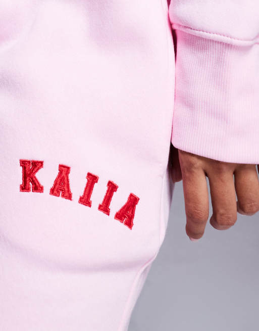 Joggers rosa pastel y rojos de pernera ancha con logo bordado de mezcla de algodón de Kaiia Studio (parte de un conjunto)  , 5 de 5