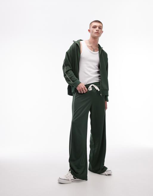 Joggers verde deportivo de pernera ancha con ribetes dobles en los laterales de Topman (parte de un conjunto)