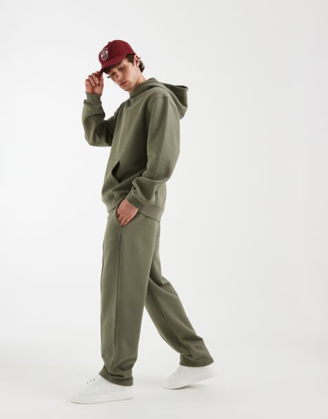 Joggers verde oliva de pernera recta de piqué de ASOS DESIGN (parte de un conjunto) - view 1