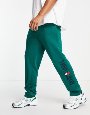 Tommy Jeans ethan straight archive logo tricot joggers in dark green - ASOS Price Checker