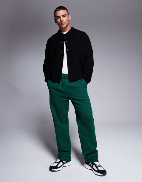 Joggers verde oscuro de pernera recta de tejido grueso de 400 g/m2 premium de ASOS DESIGN - view 1