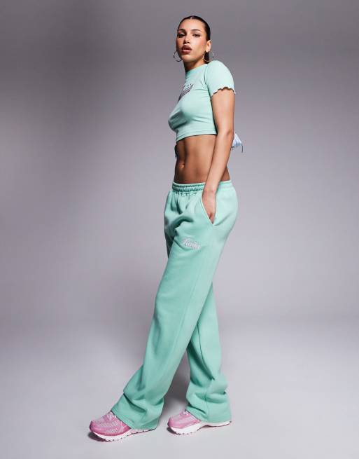 Joggers verdes y rosas con bolsillo trasero y logo bordado de remolino de Kaiia (parte de un conjunto)