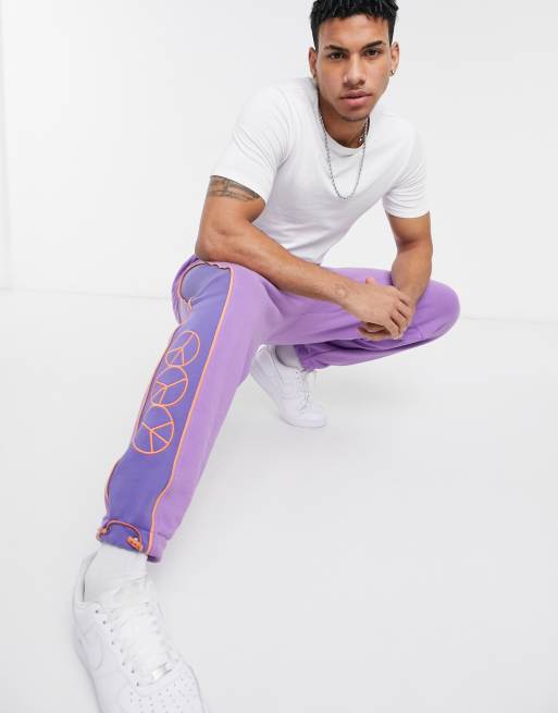 Joggers violetas con diseño de paneles de Crooked Tongues (parte de un conjunto)