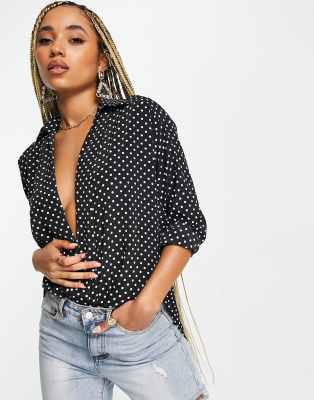 John Zack - Blouse met overslag voor in polkadotprint 