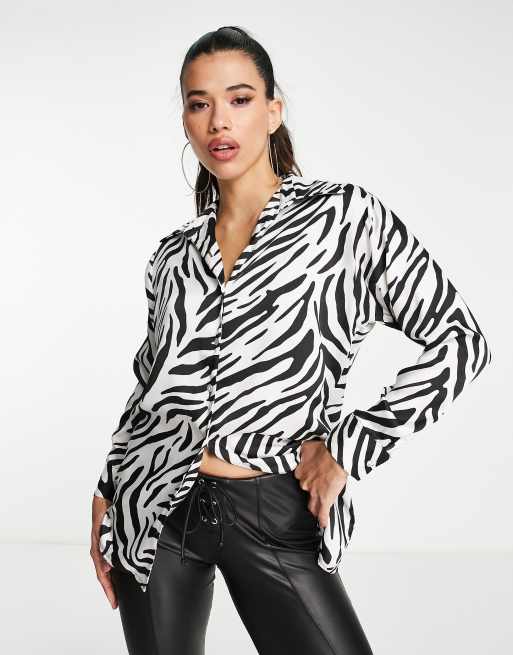 John Zack - Camicia in raso con stampa zebrata in coordinato