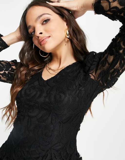 John Zack drop hem mini lace dress in black | ASOS