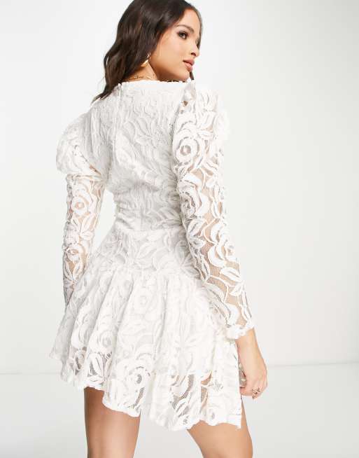 John Zack drop hem mini lace dress in white | ASOS