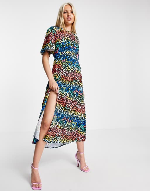 John Zack exclusive flutter sleeve midi dress in multi leopard print | ASOS