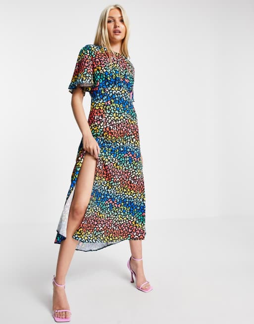 John Zack - Exclusives - Midi jurk met fladdermouwen en luipaardprint in meerdere kleuren