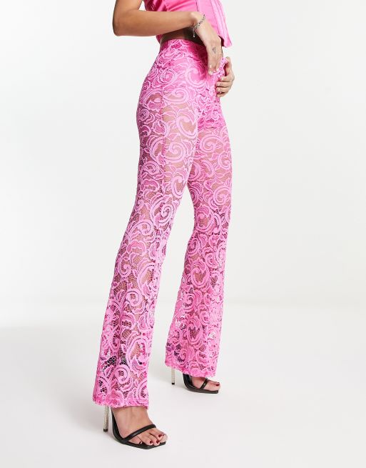 John Zack lace flared trouser co ord in pink | ASOS