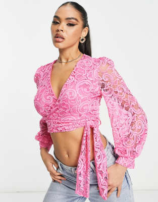John Zack John Zack lace knot front top co ord in pink