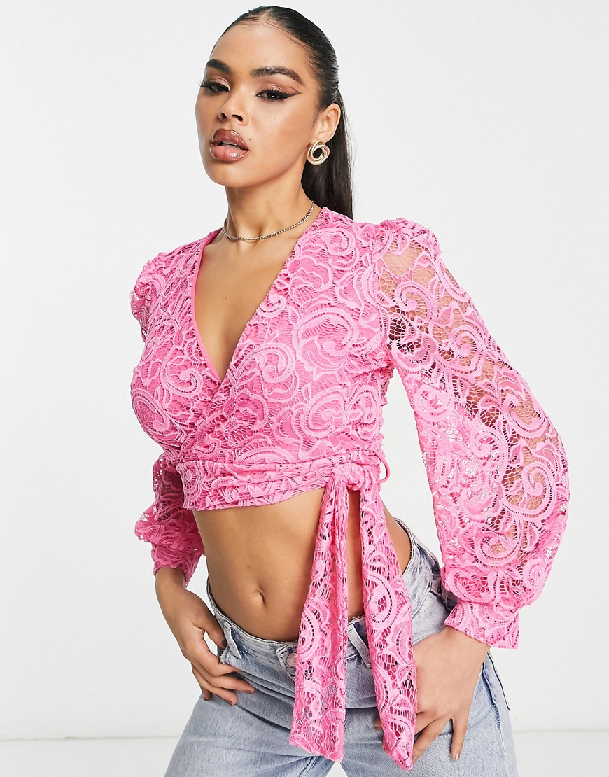 John Zack lace knot front top co ord in pink
