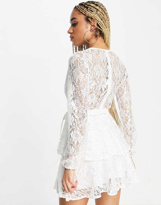 White lace short on sale dress long sleeve