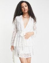 ASOS Edition Placement Beaded Mesh Mini Dress with Fringe Hem in White