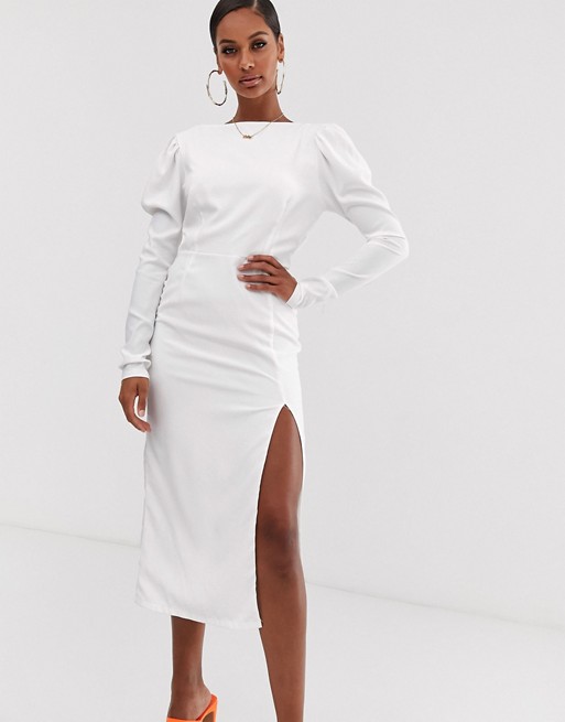 John Zack long sleeve midaxi dress with open back in white