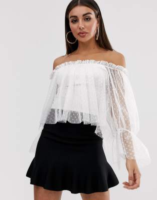 white mesh off the shoulder top