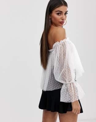 white mesh off the shoulder top