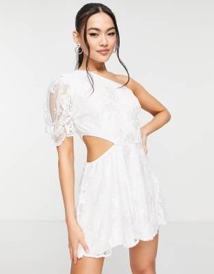 John Zack John Zack one arm lace playsuit in white
