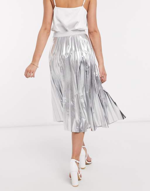 Petite silver shop pleated midi skirt