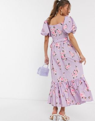 lilac midi dress with sleeves