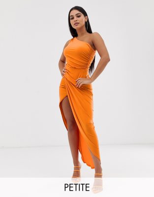 petite one shoulder asymmetric bodycon dress