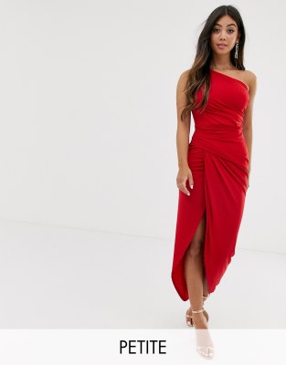 red thigh split midi dress