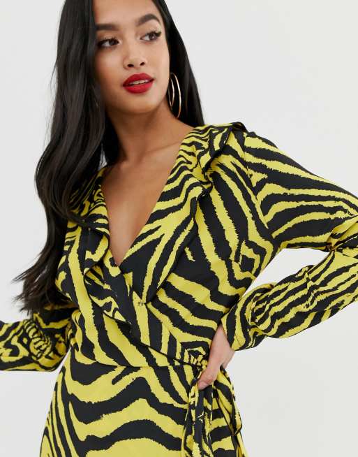 Asos yellow store zebra dress