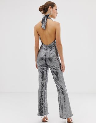 glitter halter neck jumpsuit