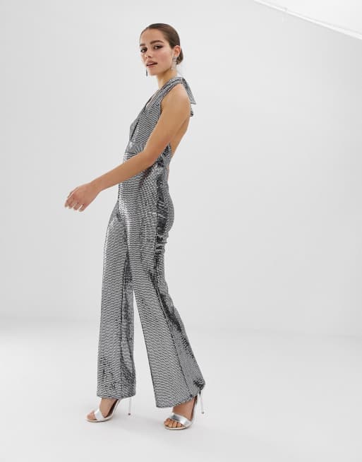 Asos silver sequin jumpsuit online